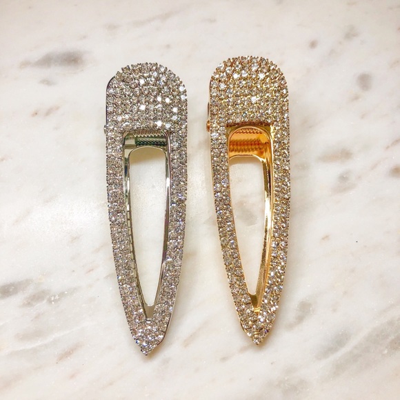 2 Piece Gold Silver Crystal Barrette Hair Clip - Picture 3 of 7